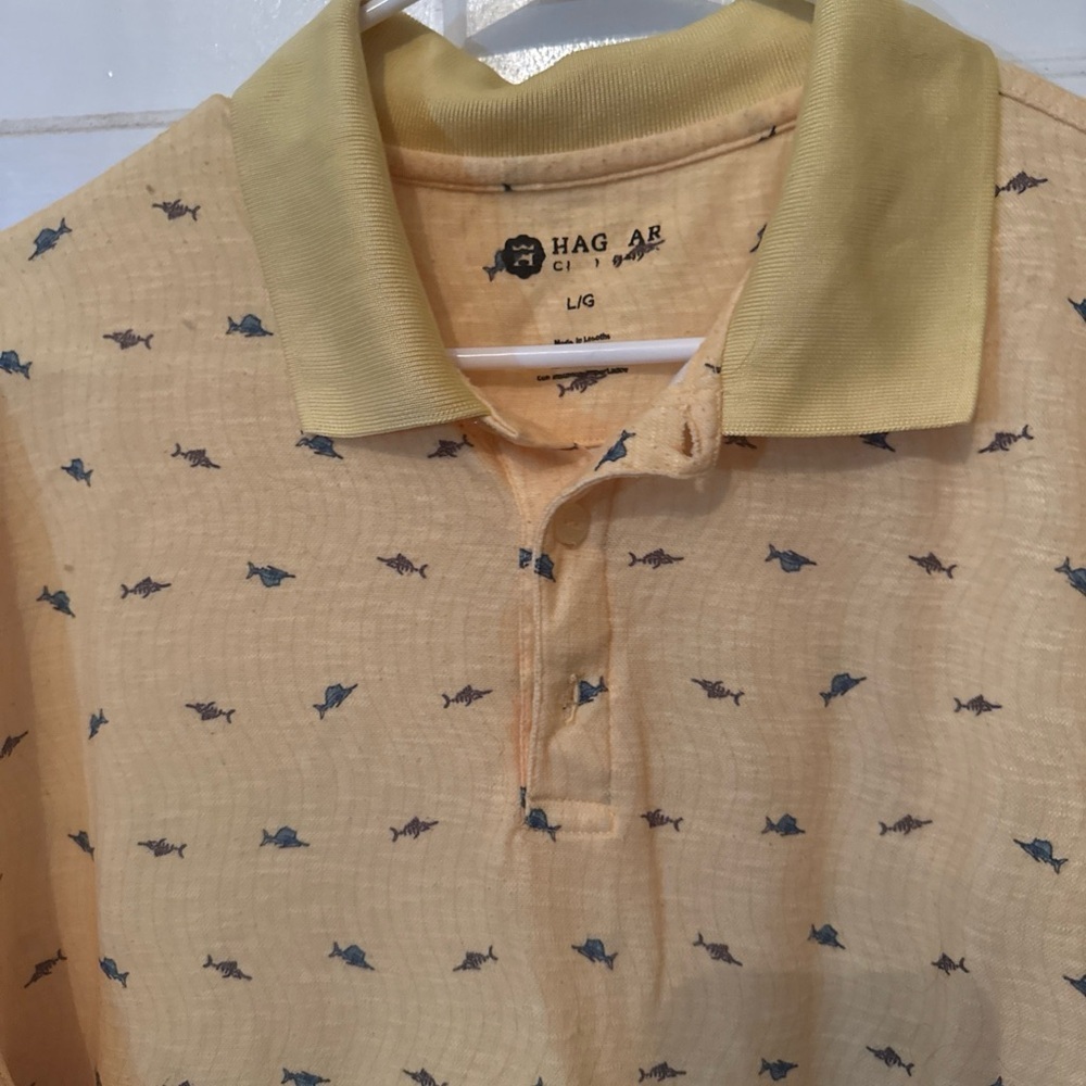 Haggar Clothing Men's Yellow Fish Short Sleeve Polo Shirt Size L - Picture 3 of 10